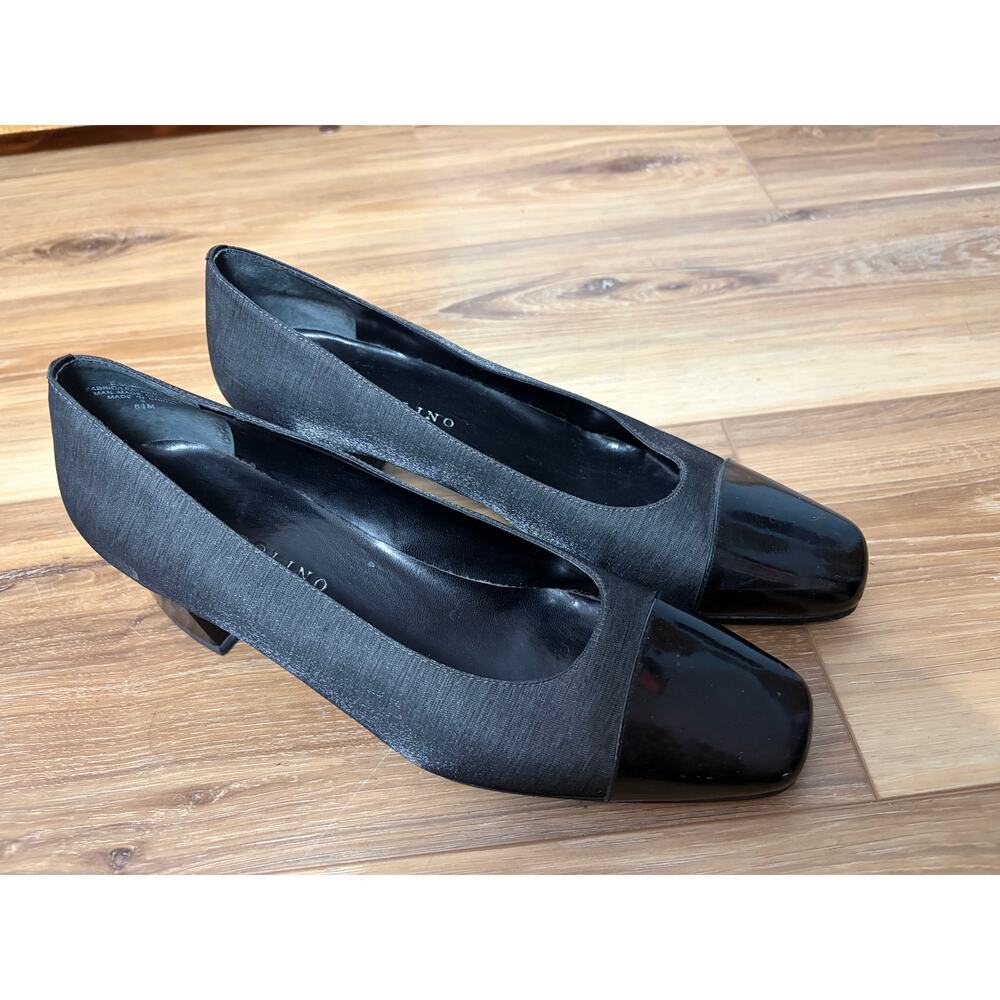 Bandalino Black Cap Toe Block Heel Pumps Size 8M Vintage Career Shoes FLAWED - Picture 2 of 6